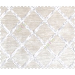 Contemporary White embroidery on light khaki brown base fabric with square pattern design main curtain